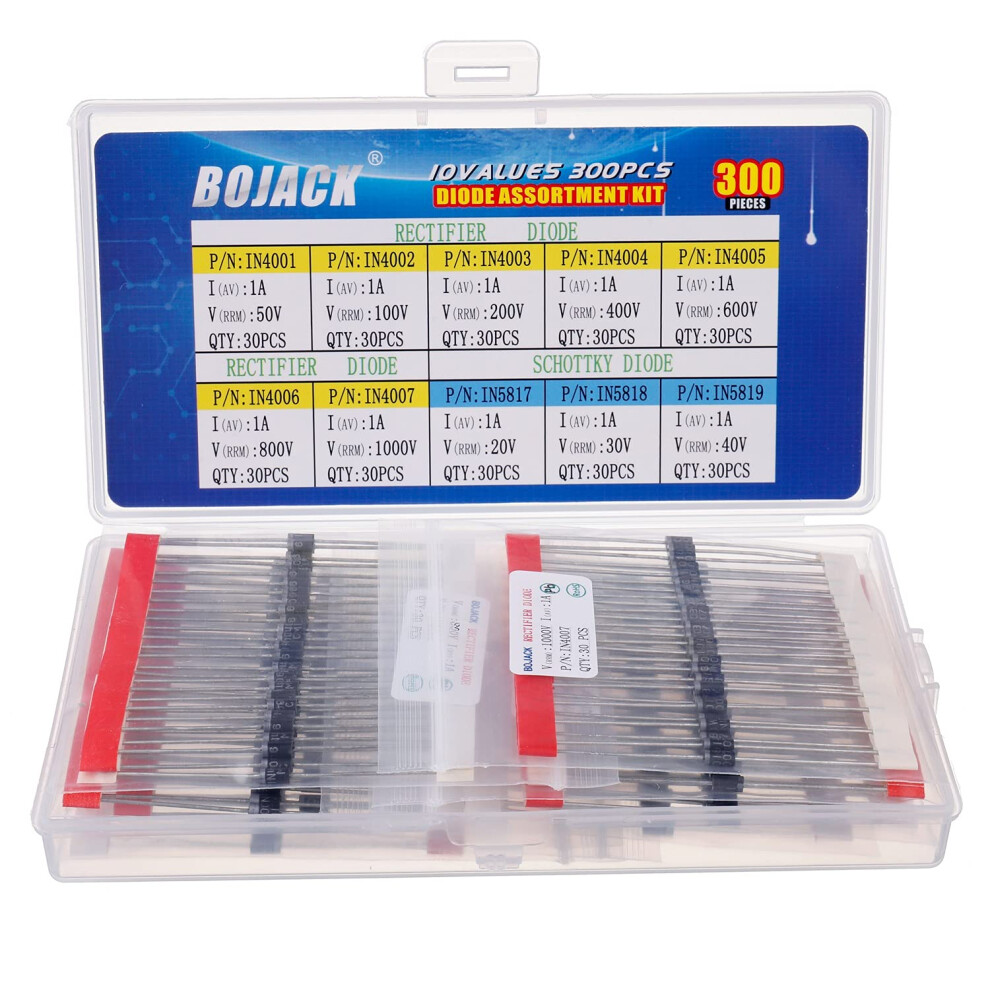 Bojack 10 Values 300 Pcs Rectifier Diodes 1N4001 1N4002 1N4003 1N4004 769390172031