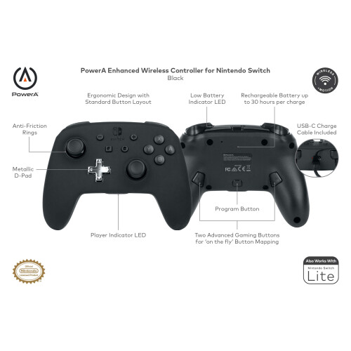 PowerA Enhanced Nintendo Switch Controller Wireless - Black  Rechargea 1