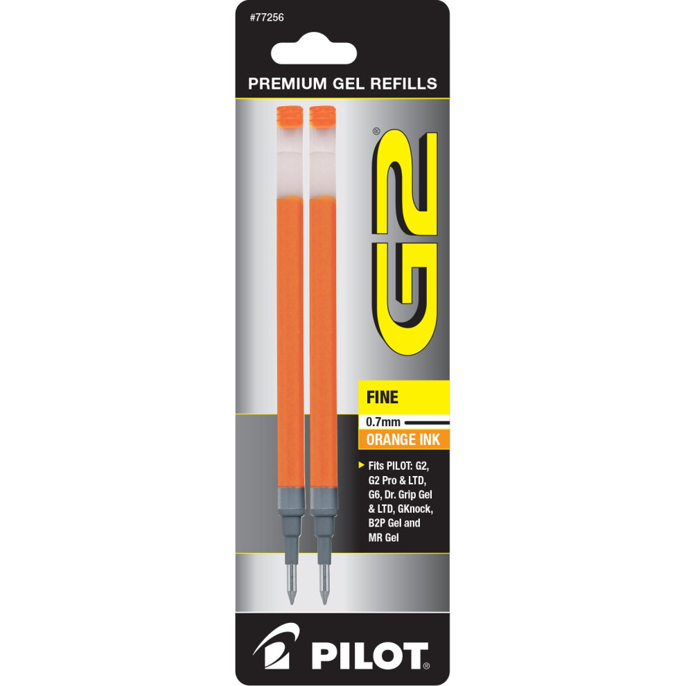 Pilot  G2 Gel Ink Refills  Fine Point 0.7 mm  Orange  Pack of 2