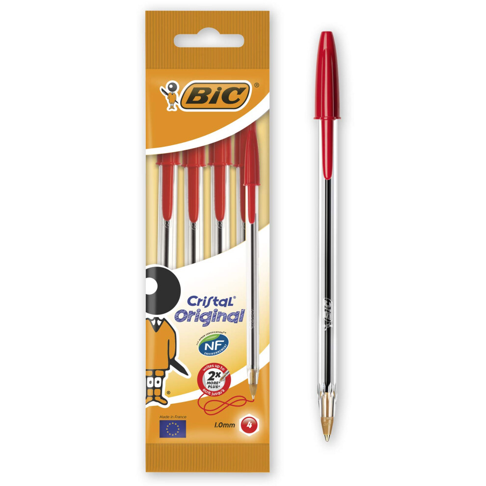 BIC Cristal Original Ballpoint Pens Medium Point (1.0 mm)  Red  Pouch