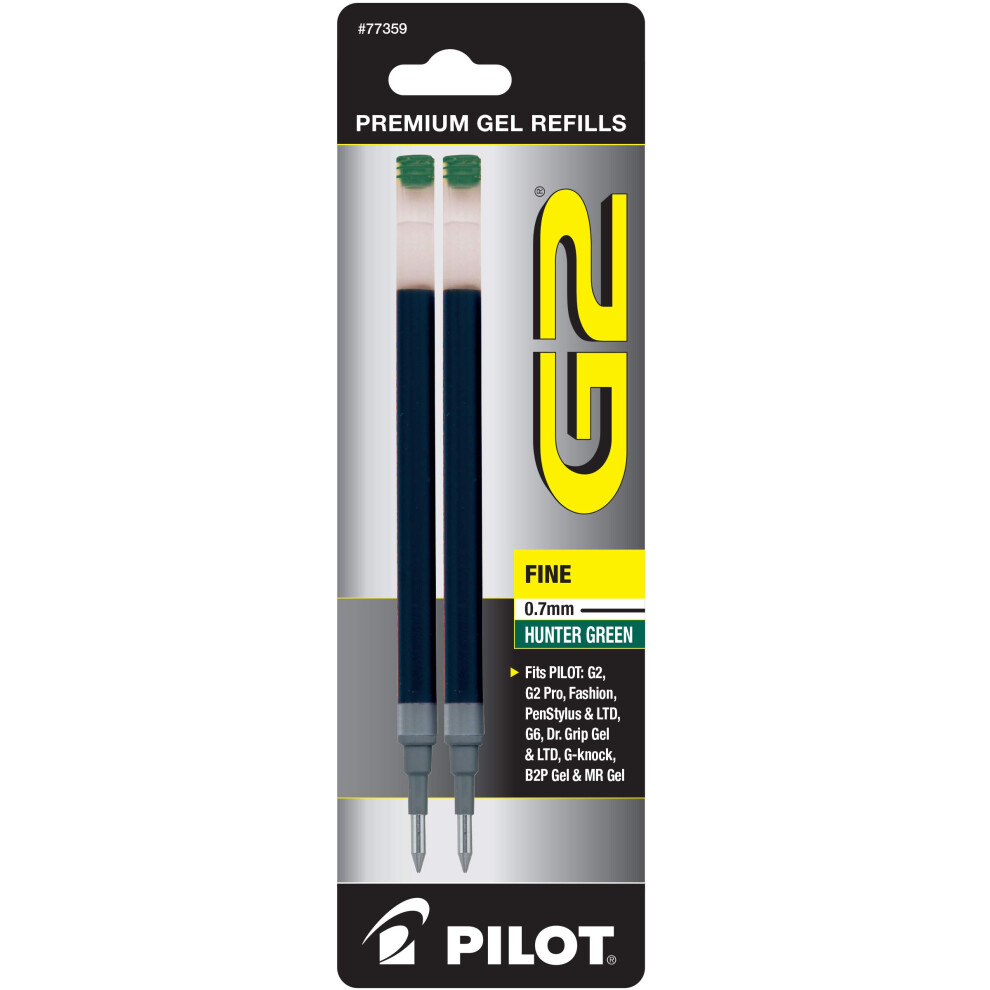 Pilot  G2 Gel Ink Refills  Fine Point 0.7 mm  Hunter Green  Pack of 2