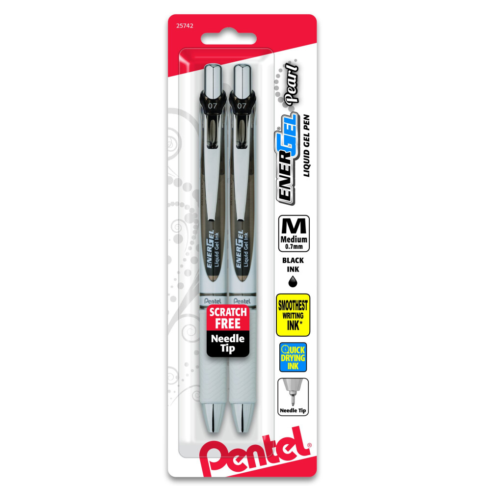 Pentel EnerGel Pearl RTX Retractable Gel Pen  0.7mm Needle Tip  2 Pack