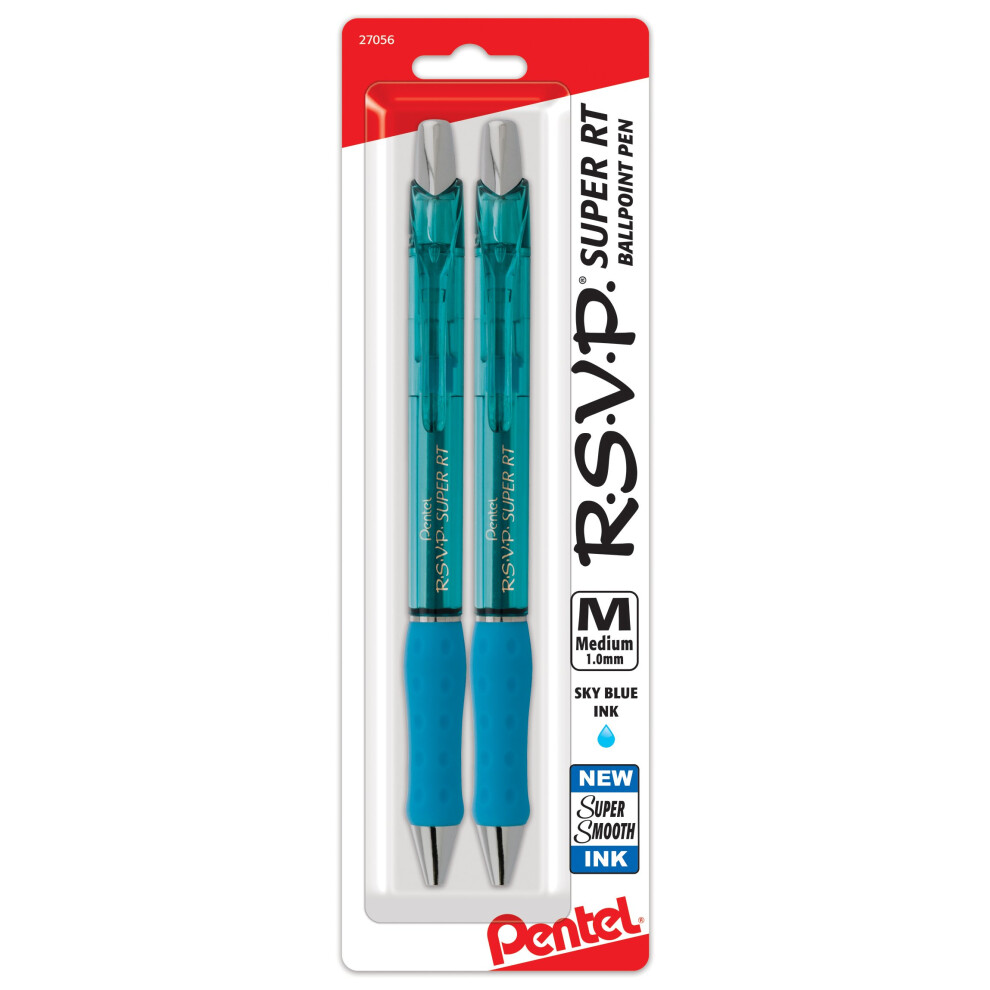 Pentel RSVP Super RT Ballpoint Pen  (1.0mm) Medium Line  Sky Blue Ink