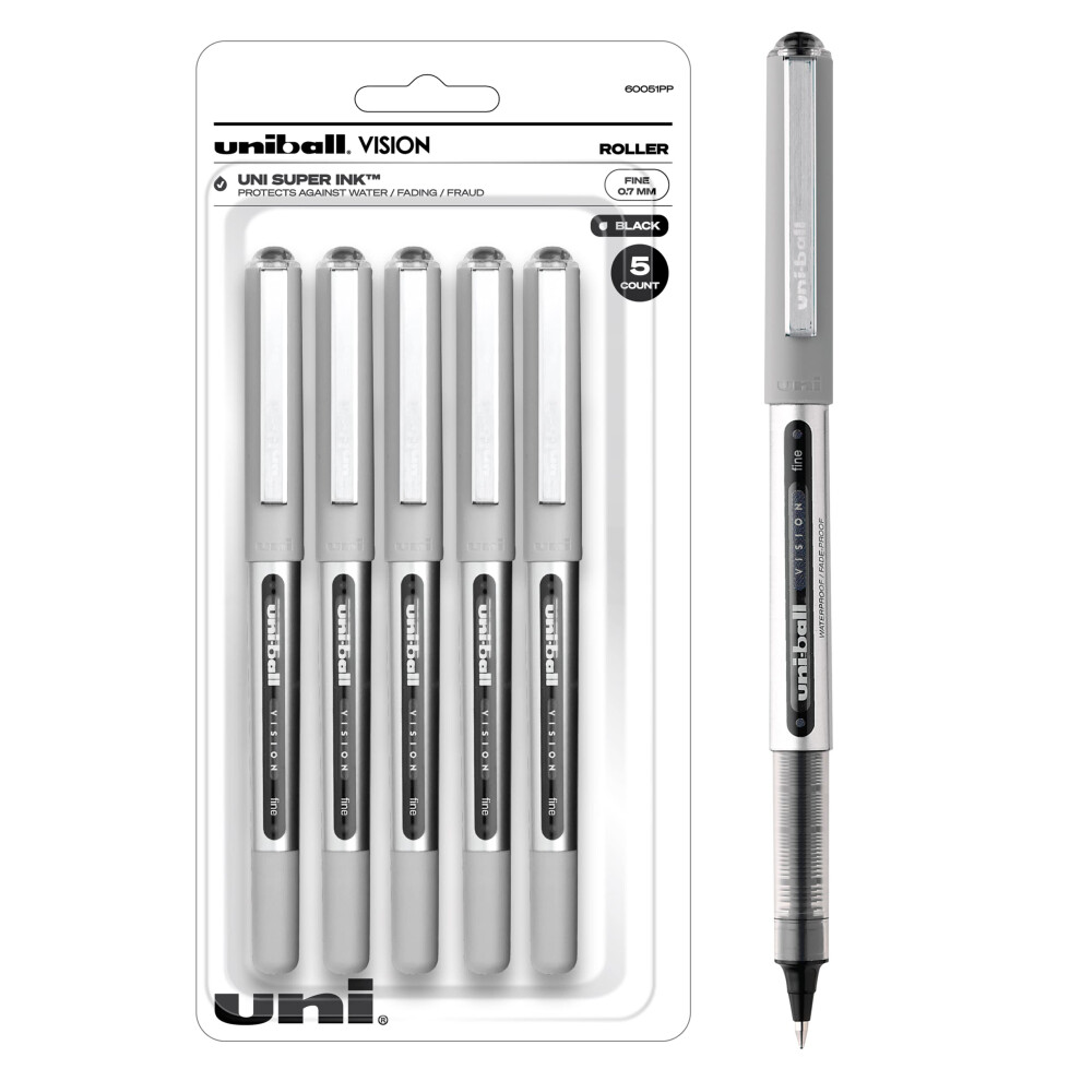 Uniball Vision Rollerball Pens  Black Pens Pack of 5  Fine Point Pens