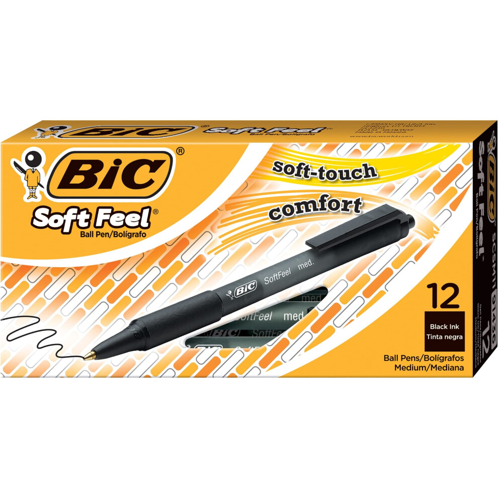 BIC Soft Feel Black Retractable Ballpoint Pens  Medium Point (1.0mm)