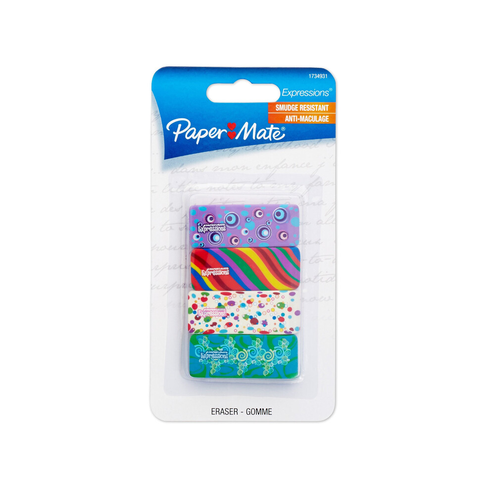 Paper Mate Expressions Decorated Erasers  4 Count