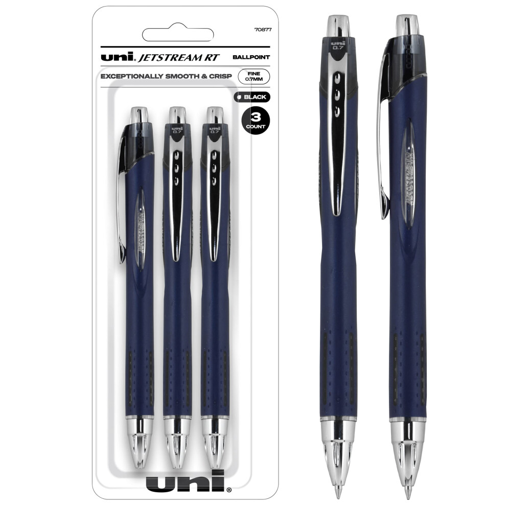 Uniball Jetstream RT 3 Pack  0.7mm Fine Black  Wirecutter Best Pen  Ba