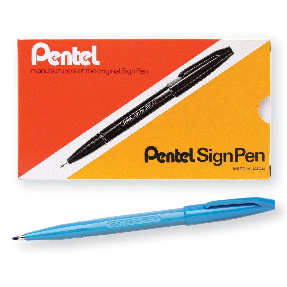 Pentel Arts Sign Pen Fiber-Tipped Pen  Sky Blue Ink  Box of 12 (S520-S