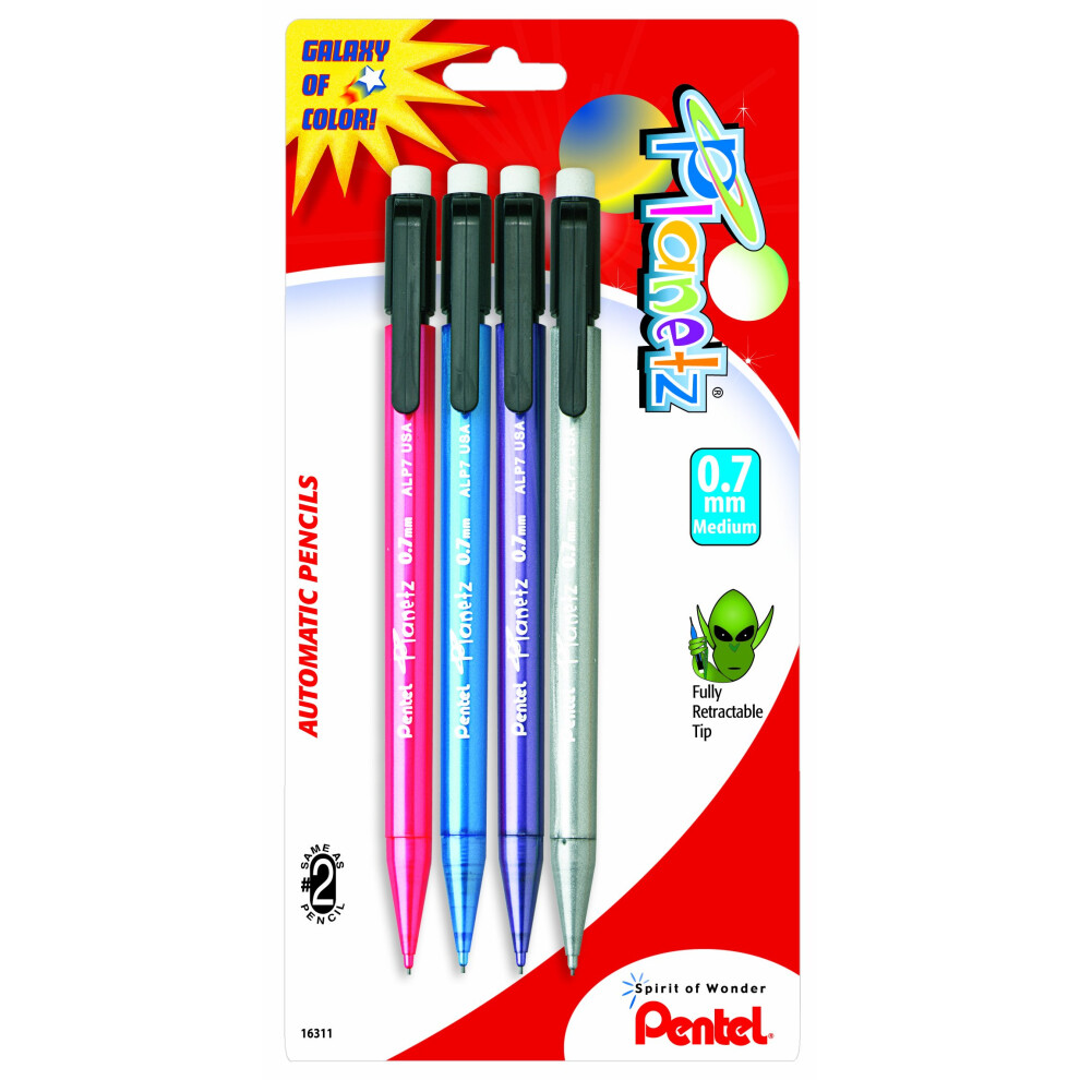 Pentel Planetz Automatic Pencil  0.7mm  Assorted Barrel Colors  4 Pack