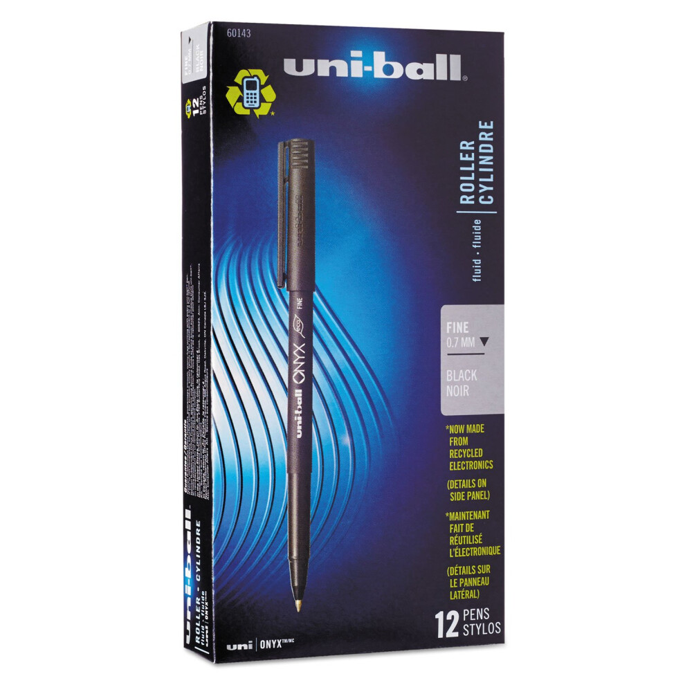 uni-ball 60143 Onyx Roller Ball Stick Dye-Based Pen Black Ink Fine Doz