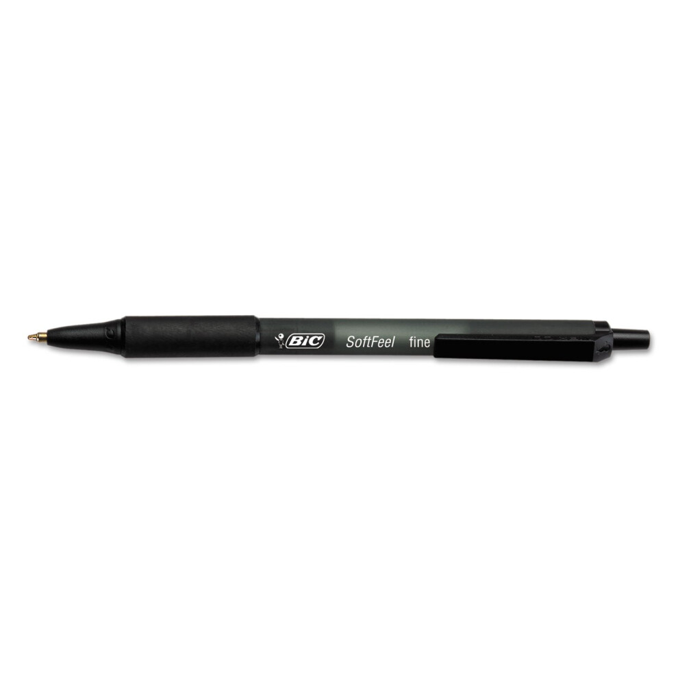 BIC Soft Feel Ballpoint Pens  Fine Point  0.8 mm  Black Barrel  Black