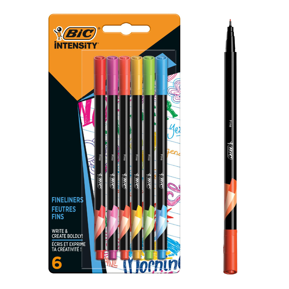 Bic Intensity Fine Felt Tip Pens - Assorted Pastel Colours  Pack of 6