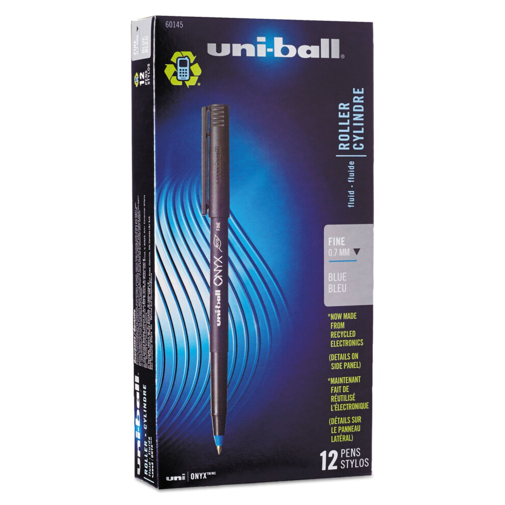 Sanford Uniball Onyx Roller Stick Pen  0.7mm Fine  Blue Ink  Dozen (60