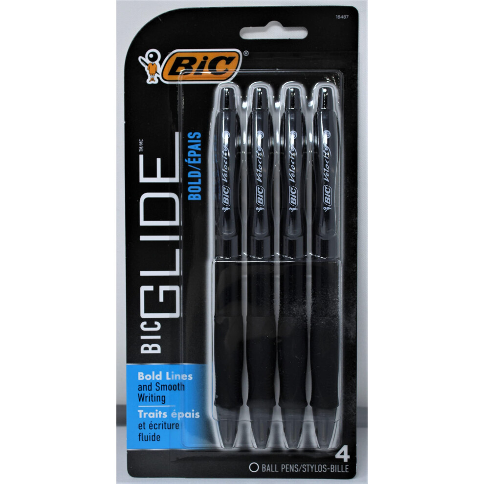 Bic Vlgbp41-Blk Black Velocity Bold Ball Pen 4 Count