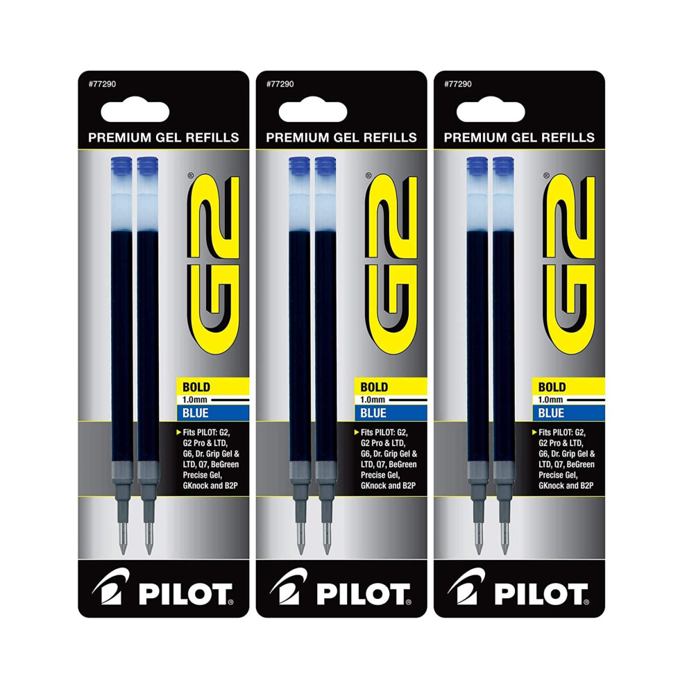 Pilot G2 Gel Ink Pen Refills  Bold Point  1.0mm  Blue Ink  6 Refills