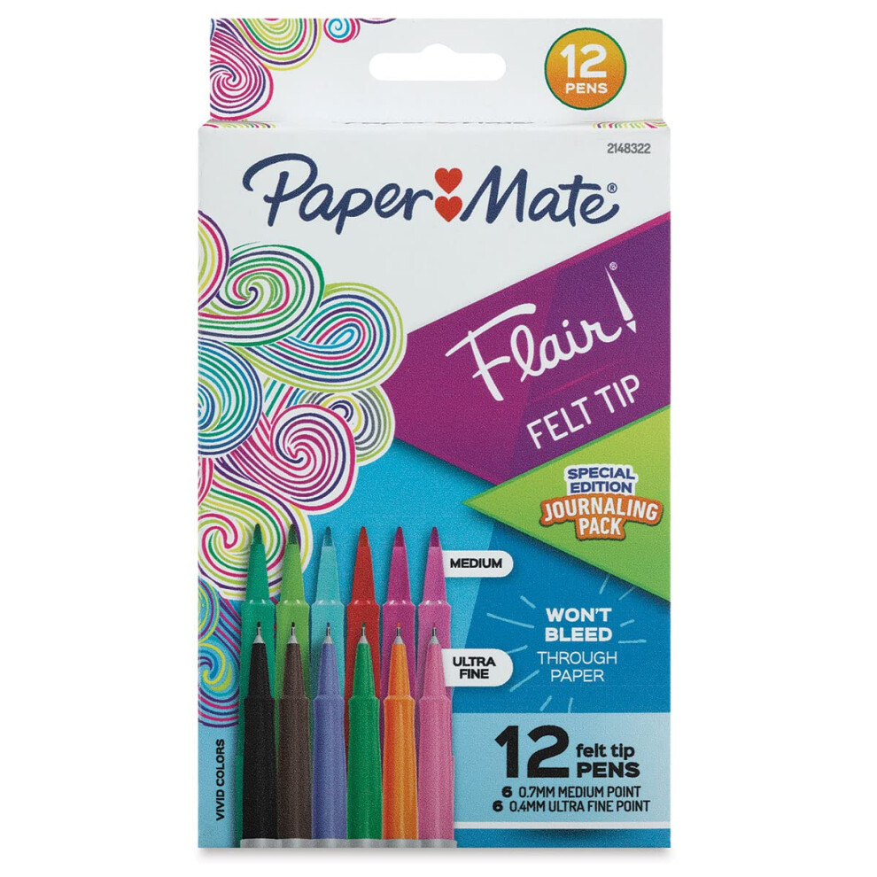 Paper Mate Flair Felt Tip Pen Set  Journaling Pack  Assorted Colors  S