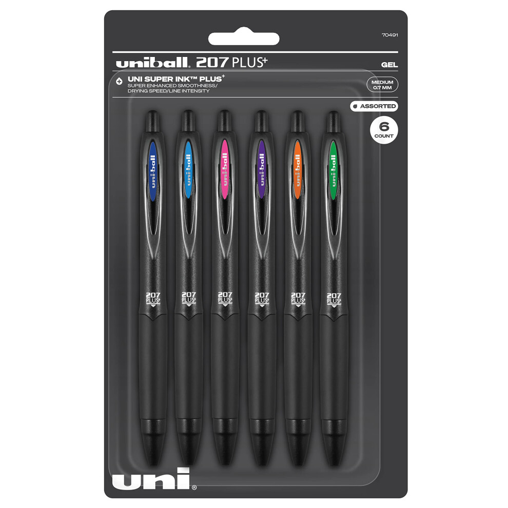 Uniball Signo 207+ Gel Pens  0.7mm Medium Assorted 6 Pack | Office Sup