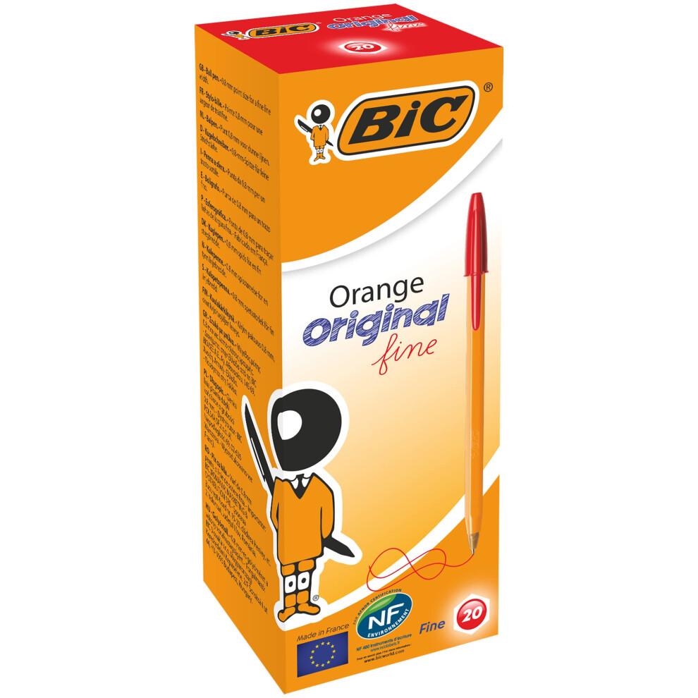 Bic Orange Fine Ballpoint Pens  Fine Point (0.8 mm)  Red Ink  Box of 2