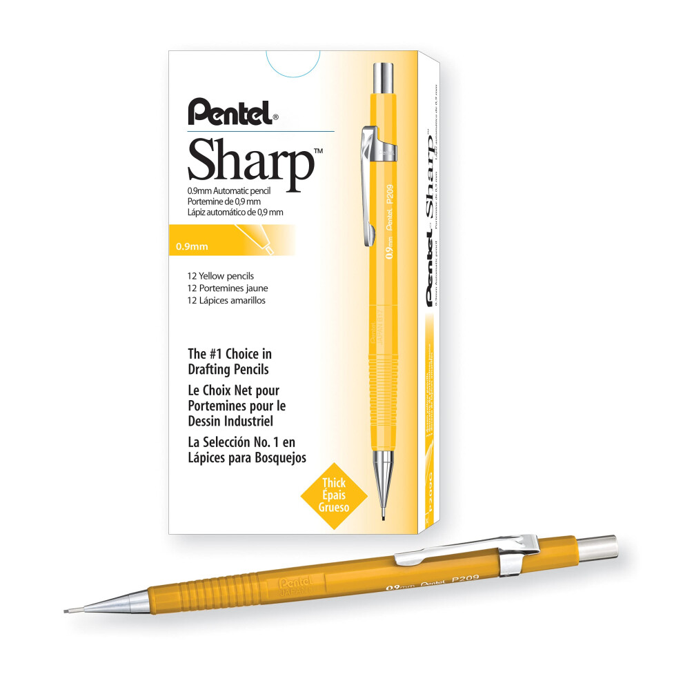 Pentel Sharp Automatic Pencil  0.9mm Lead Size  Yellow Barrel  Box of