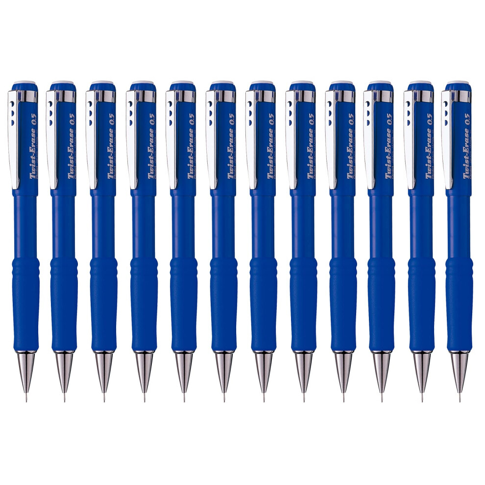 Pentel Twist-Erase III Mechanical Pencil  0.5mm  Blue Barrel  12 Pack