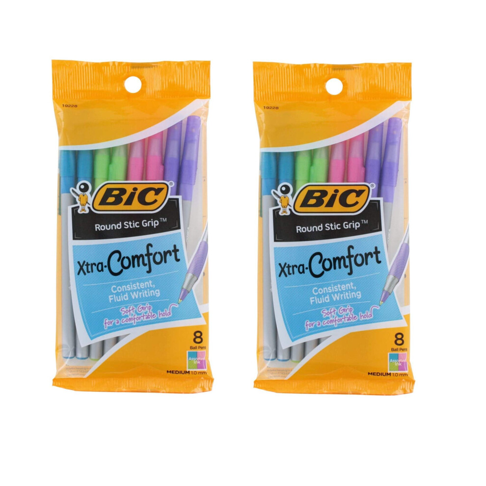 BIC Round Stic Grip Xtra Comfort Fashion Ballpoint Pens  Pack of 16 -