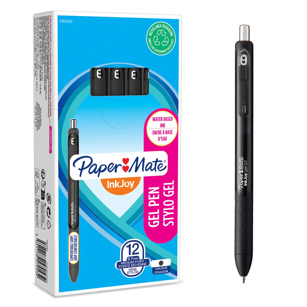 Paper Mate InkJoy Gel Pens | Medium Point (0.7mm) | Black Ink | 12 Cou