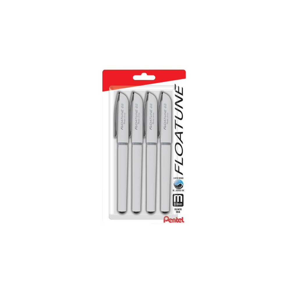 Pentel Floatune Rollerball  0.8mm Medium Line  Black Ink  4 Pack