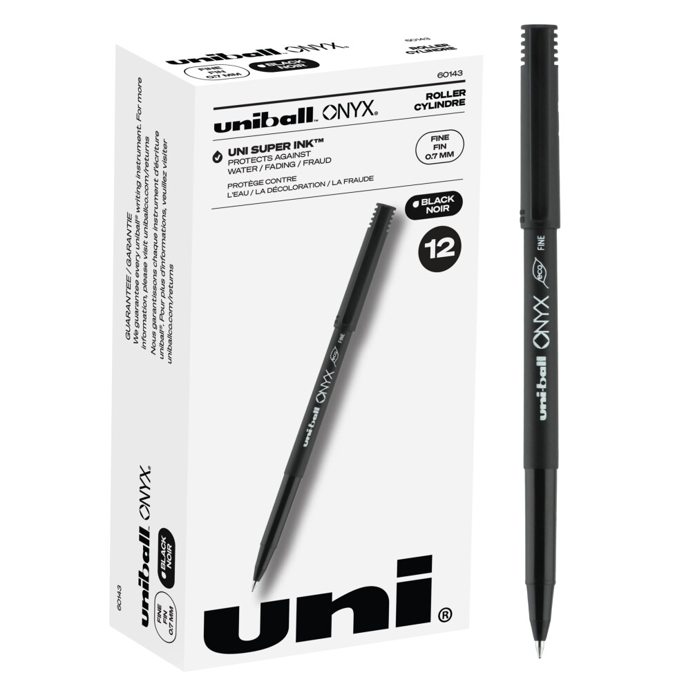 Uniball Onyx Rollerball Stick Pen 12 Pack  0.7mm Fine Black Pens  Gel