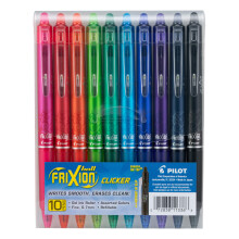 Stylo gel effaçable Pilot FriXion Clicker, pointe fine 0.7 mm, lot de 10, couleurs assorties