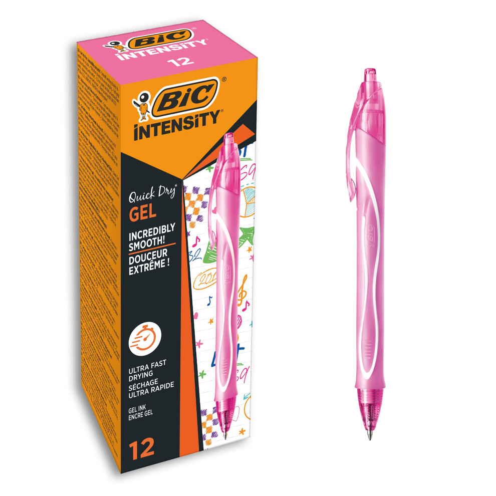 Bic Gel-ocity Quick Dry Gel Pens  Medium Point (0.7 mm)  Pink  Box of