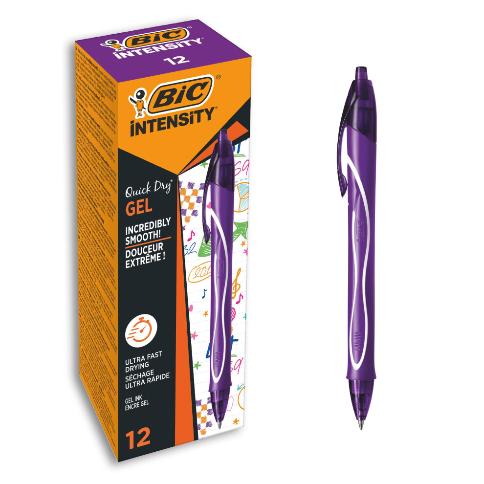 Bic Gel-ocity Quick Dry Gel Pens  Medium Point (0.7 mm)  Purple  Box o