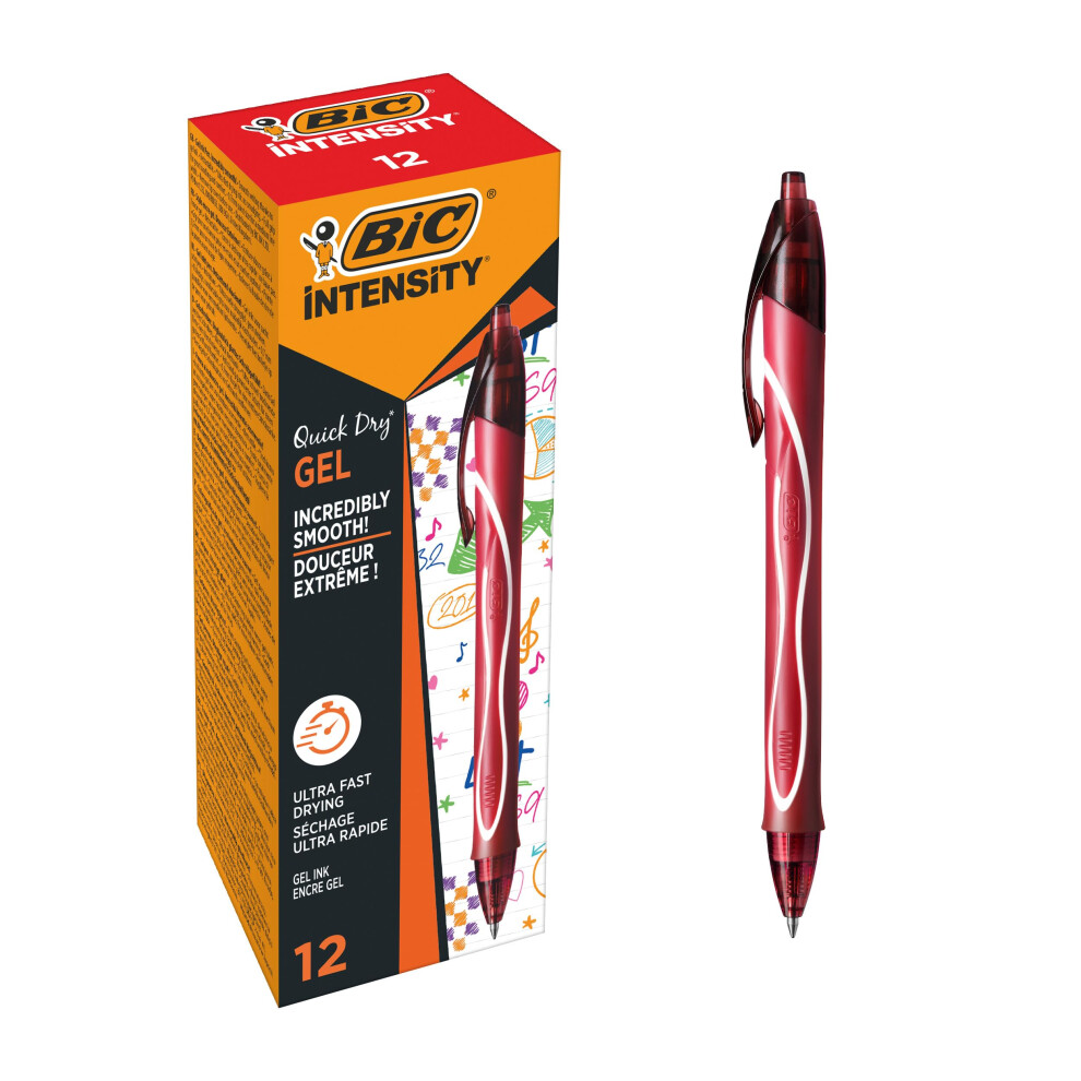 BIC Gel-ocity Quick Dry Gel Pen  Fine Point (0.5mm) - Box of 12 Red Ge