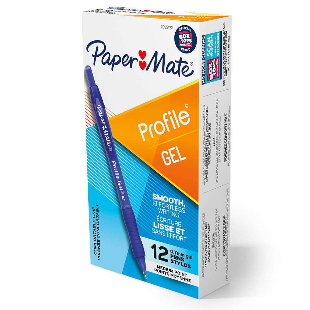 Paper Mate Gel Pen  Profile Retractable Pen  0.7mm  Blue  12 Count