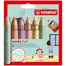 STABILO Multi-talentovan ceruzky Woody Pastel 3 v 1 puzdro, 6 kusov - r zne farby + str hadlo