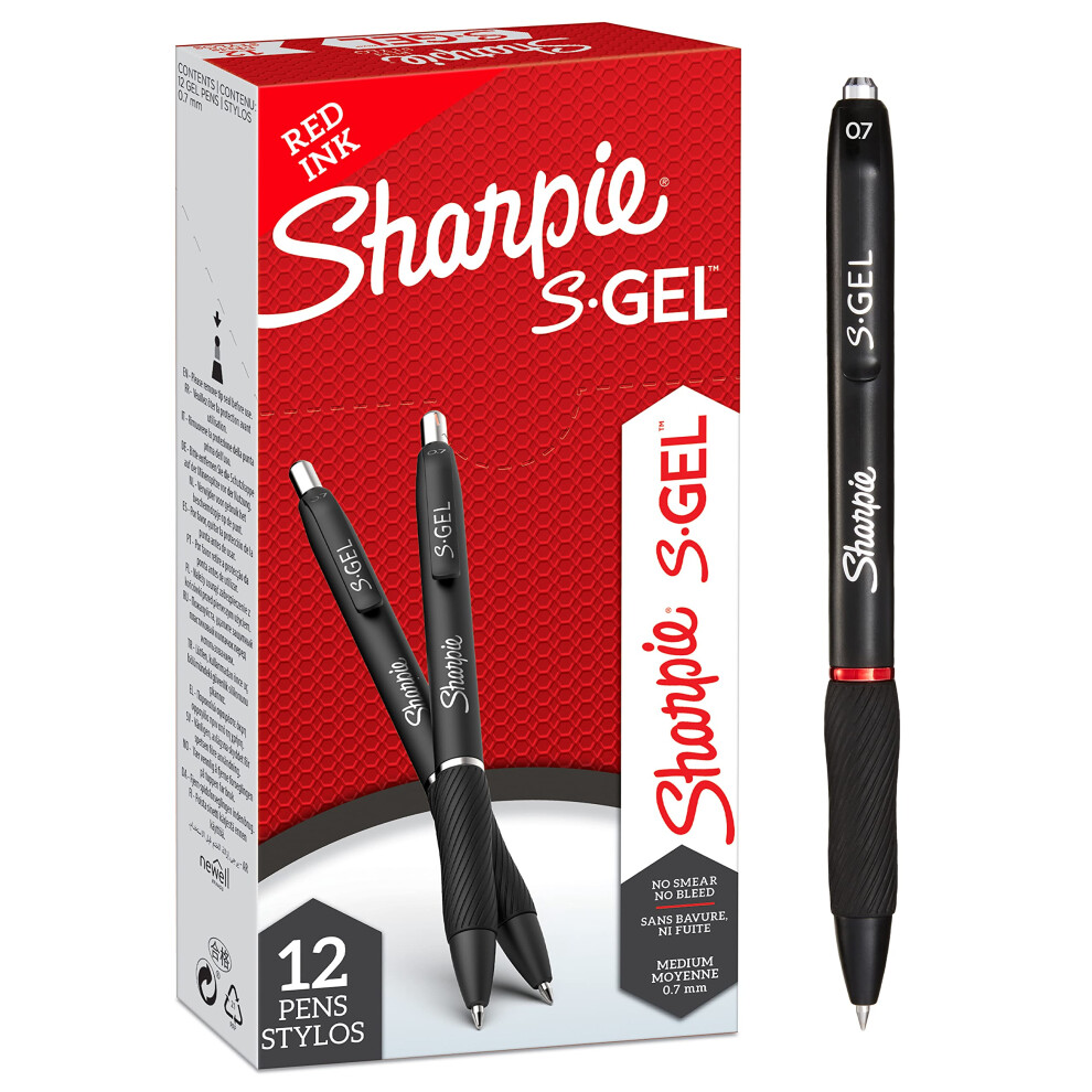 Sharpie S-Gel | Gel Pens | Medium Point (0.7mm) | Red Ink | 12 Count