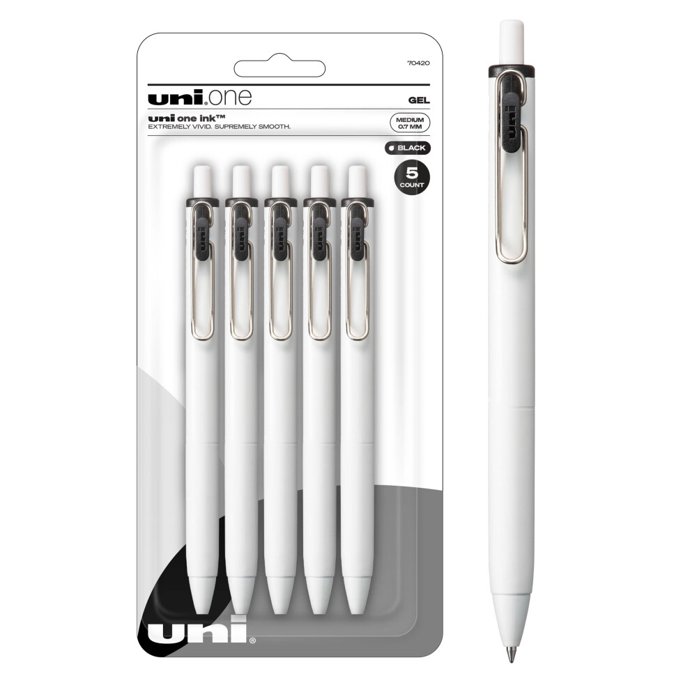 Uniball One Gel Pen 5 Pack  0.7mm Medium Black Pens  Gel Ink Pens | Of