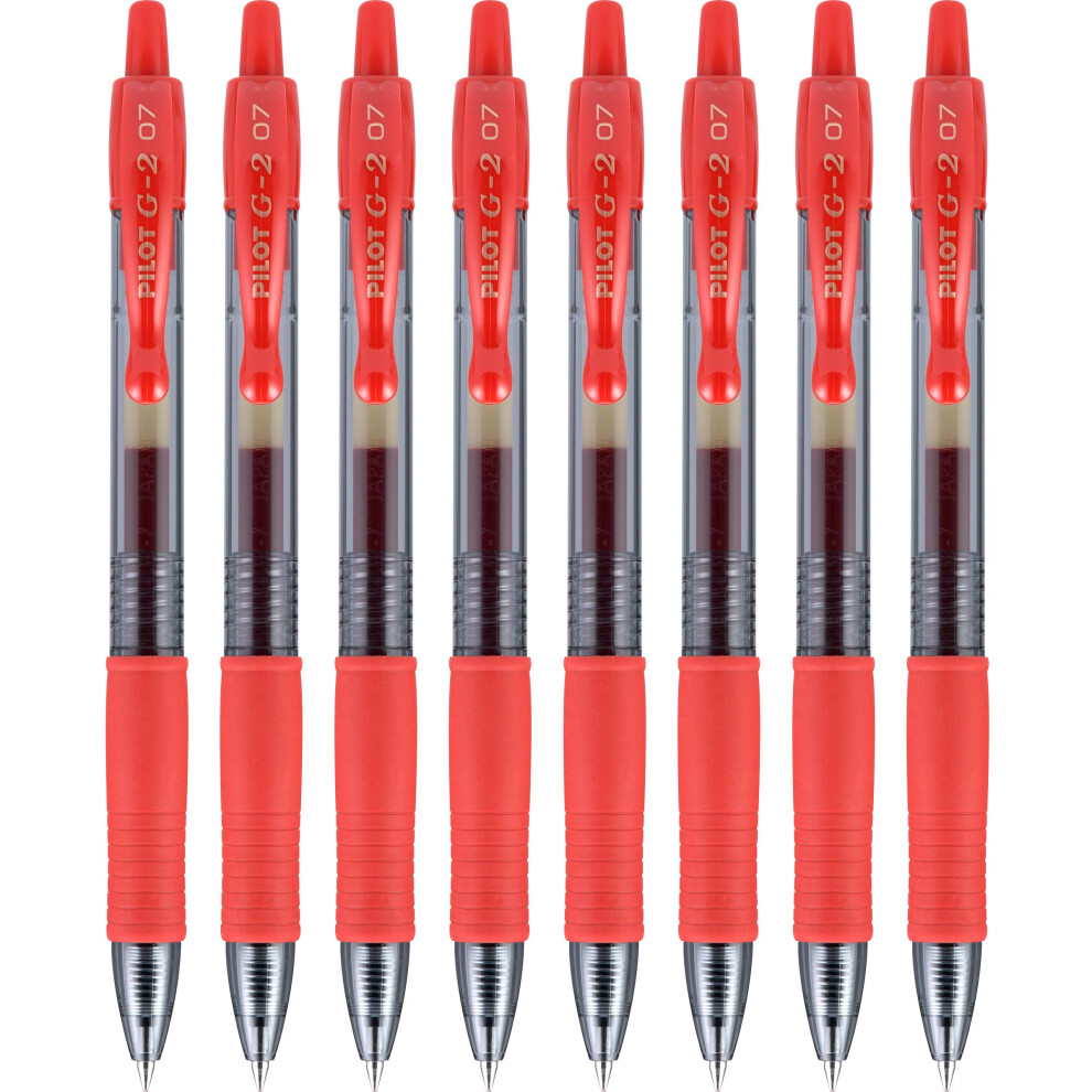 Pilot  G2 Premium Gel Roller Pens  Fine Point 0.7 mm  Red  Pack of 8