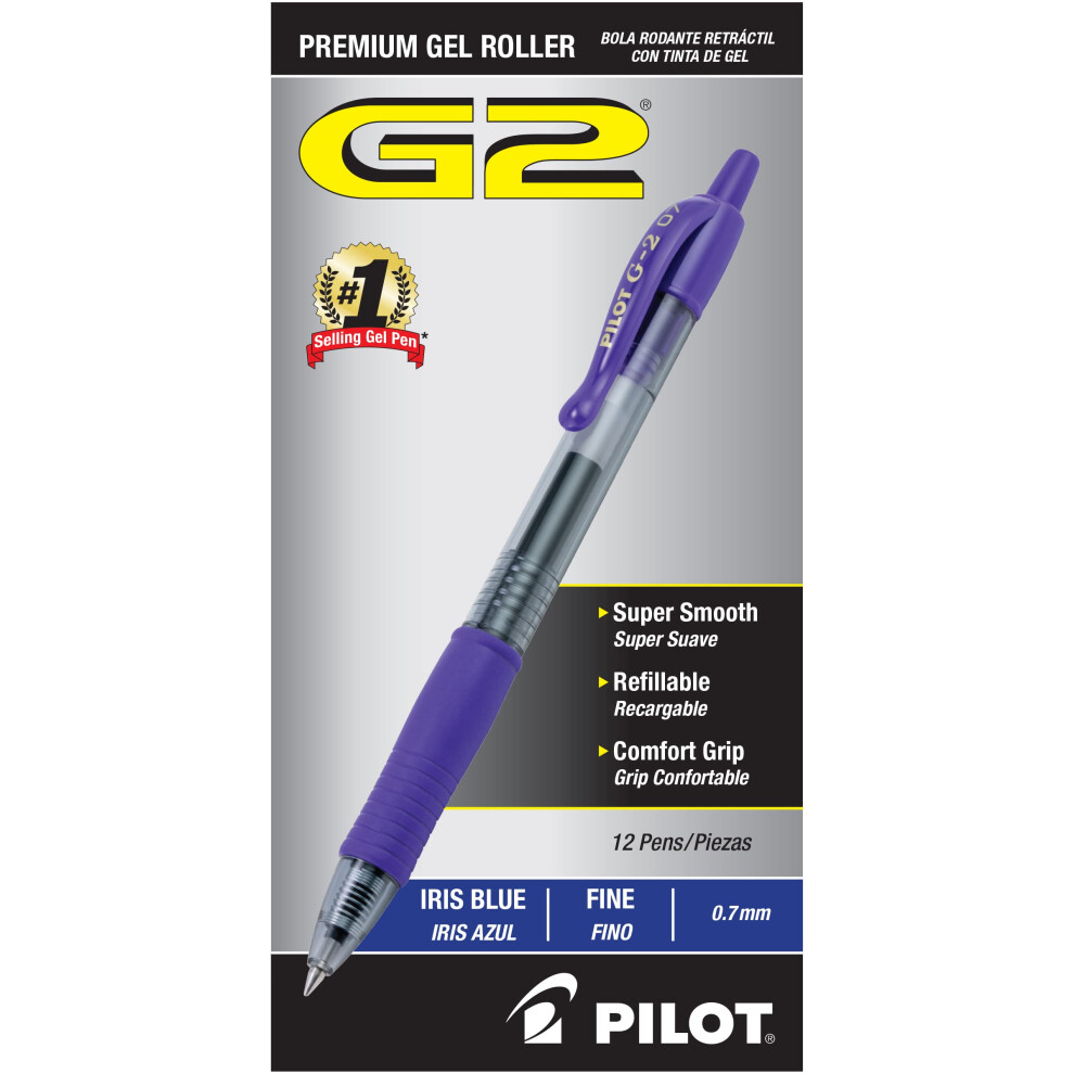 Pilot  G2 Premium Gel Roller Pens  Fine Point 0.7 mm  Iris Blue  Pack