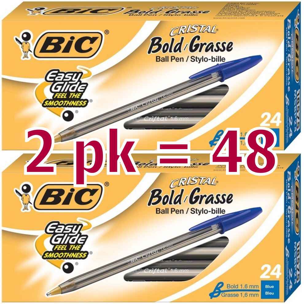 Bic Cristal Bold  1.6 mm Ball Pen  Blue - Pack of 48 (MSBP241-BEx2)