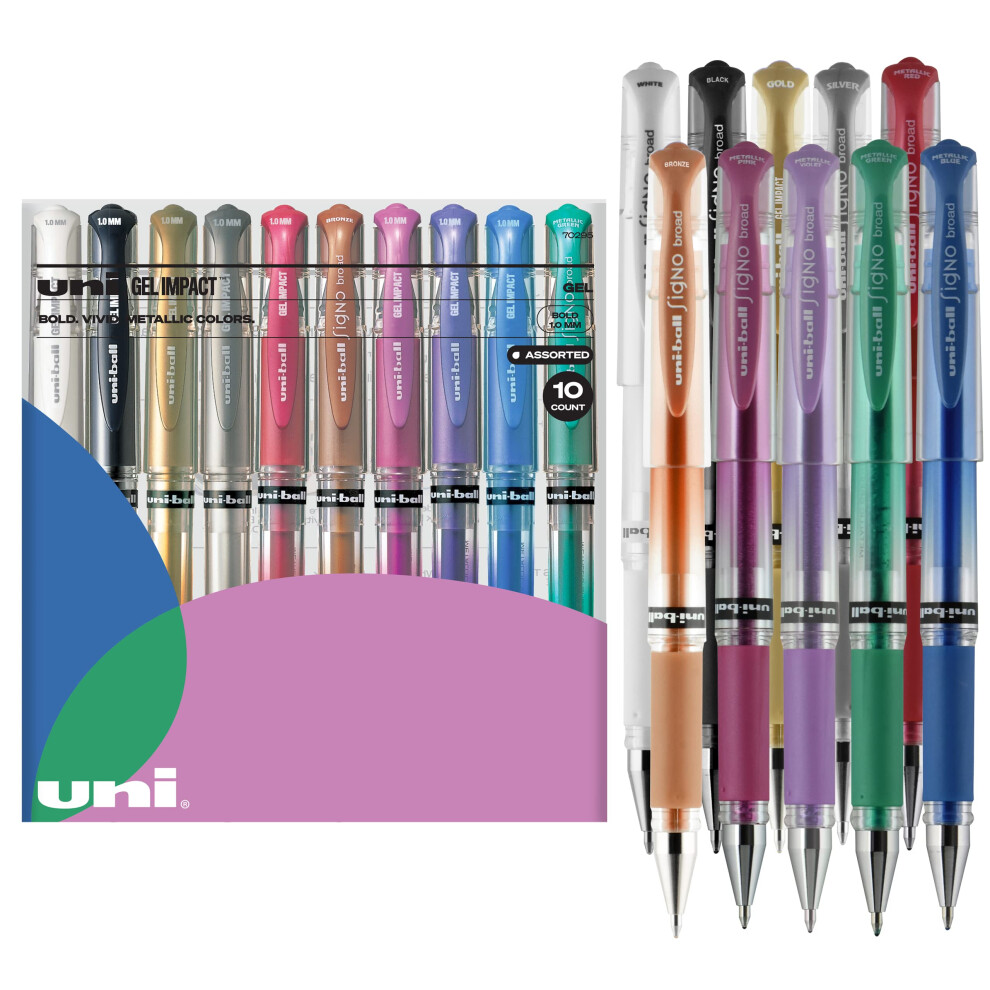 Uniball Signo 207 Gel Impact Stick Pens - 10 Assorted 1.0mm Bold Point