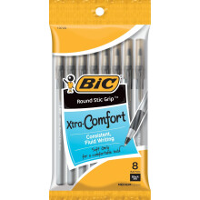 BIC Round Stic Grip Xtra Comfort Svarta Bläckpennor, Medium Point (1.2mm), 8-Pack