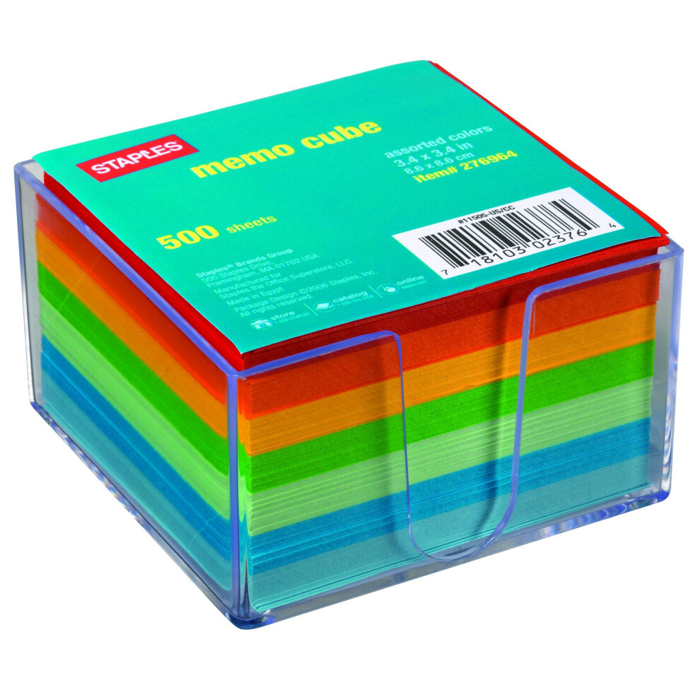 Staples Assorted Colors Cube Memo Pad 500 Sheets