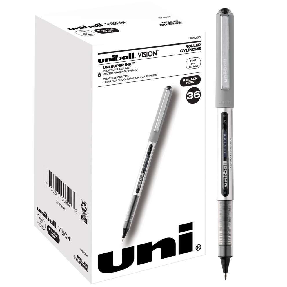 Uniball Vision Rollerball Pens  Black Pens Pack of 36  Fine Point Pens