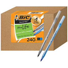 BIC Πένες Μεγάλη Συσκευασία 240 Στυλό, Bic Round Stic Xtra Life, 1.0 mm, 120 Μαύρες & 120 Μπλε Πένες