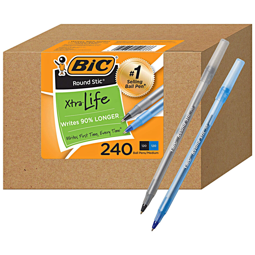 BIC PENS Large Bulk Pack of 240 Ink Pens  Bic Round Stic Xtra Life Bal