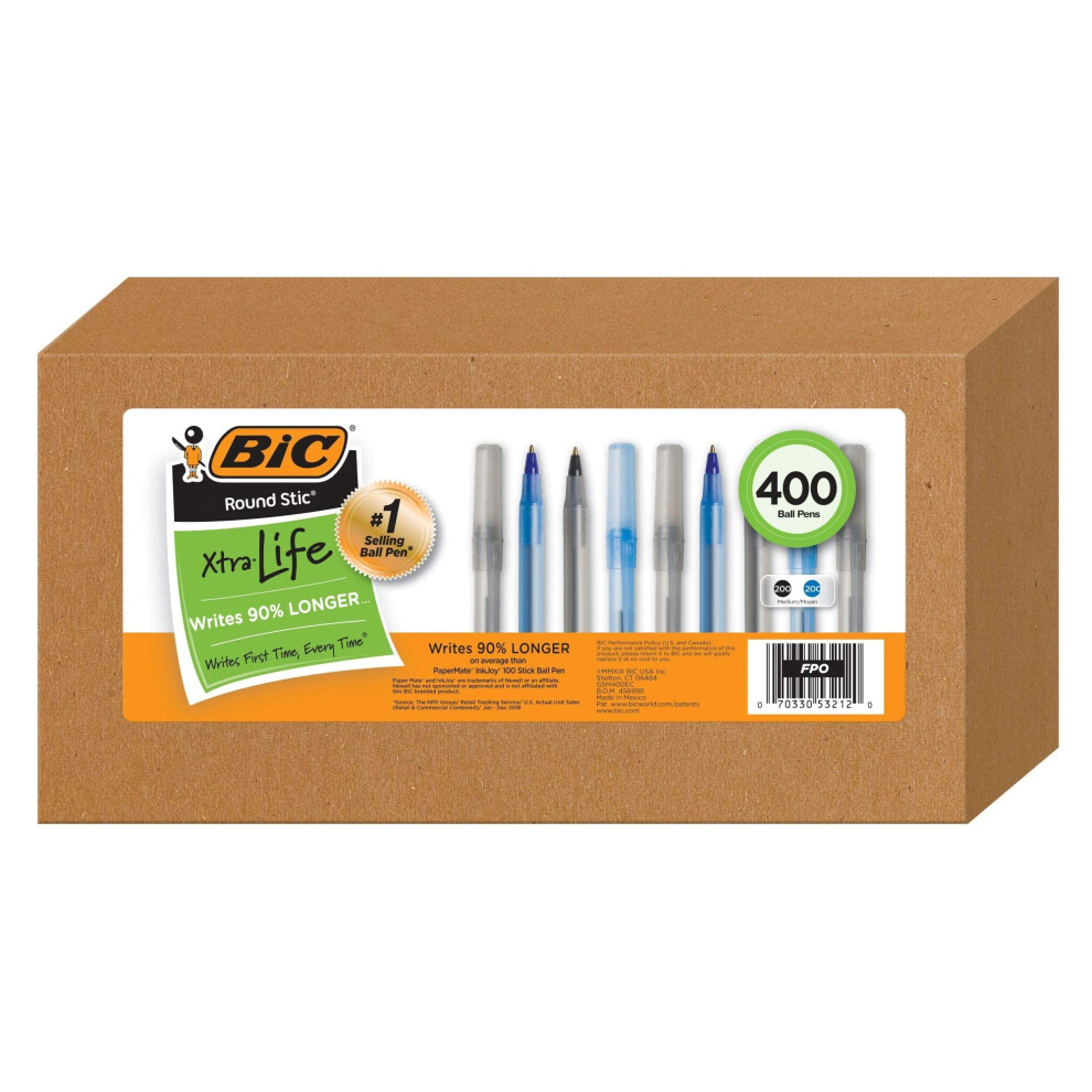 BIC Pens Large Bulk Pack of 400 Ink Pens  Round Stic Xtra Life Ballpoi