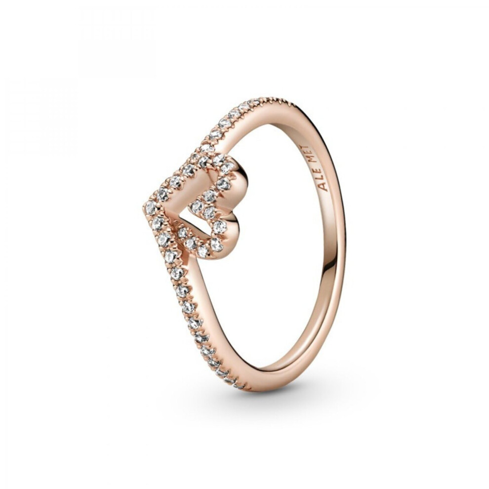 Pandora Sparkling Wishbone Heart Ring - Rose Gold Ring for Women - 14k