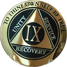 RecoveryChip 9 Jahre AA Medaille Elegantes Schwarz Gold Silber Bi-Plated