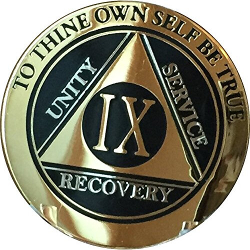 RecoveryChip 9 År AA Medallion Elegant Svart Guld Silver Bi-Plated