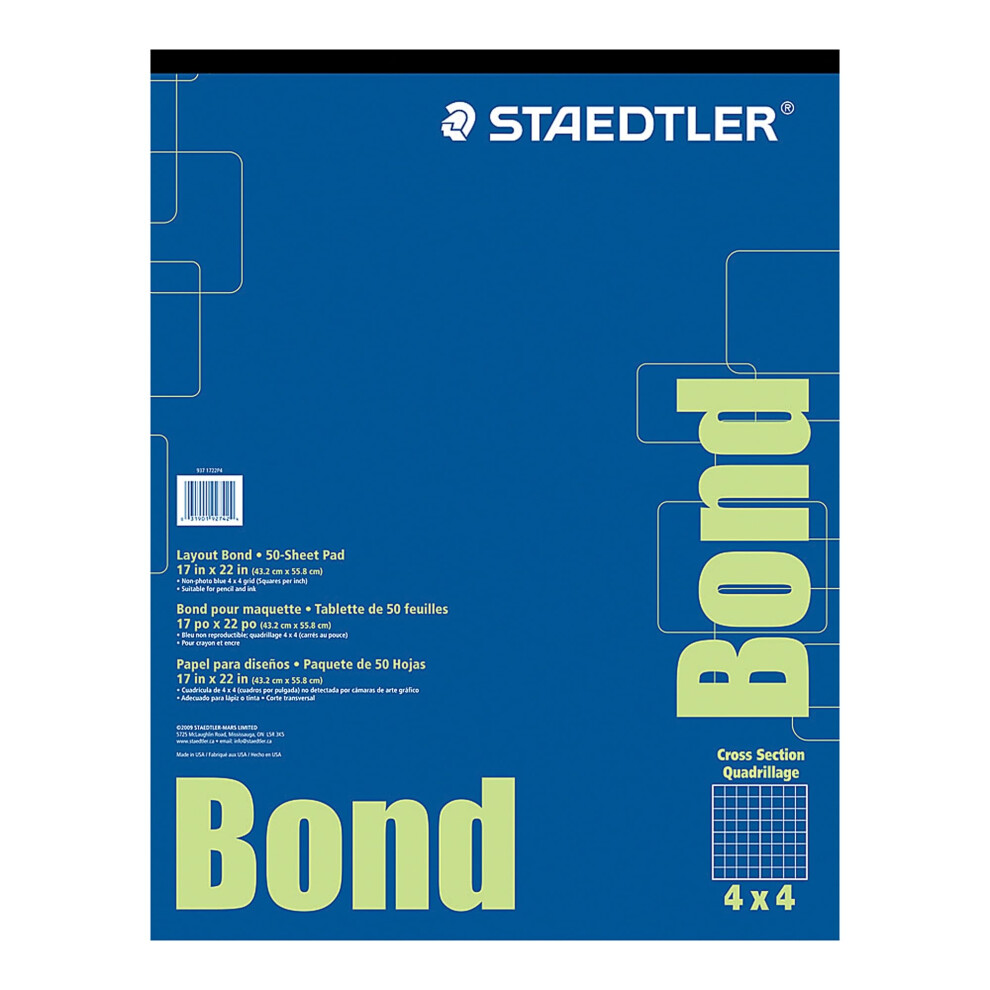 Staedtler Bond Paper  17"" x 22""  White with Blue Grid  50 Sheets